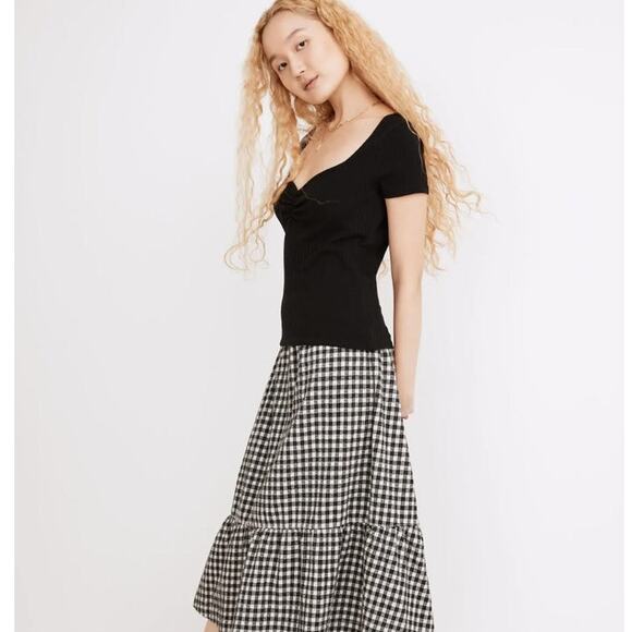 NWT Madewell Ribbed Sweetheart Tee Black Basic Minimalist S - Picture 2 of 9